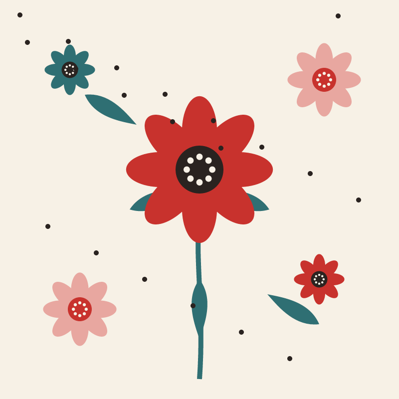 Folk bloom: a red folk-art flower on cream