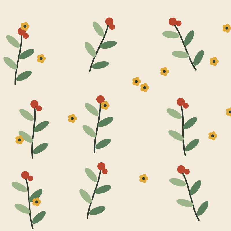Meadow: red berries and yellow flowers on cream
